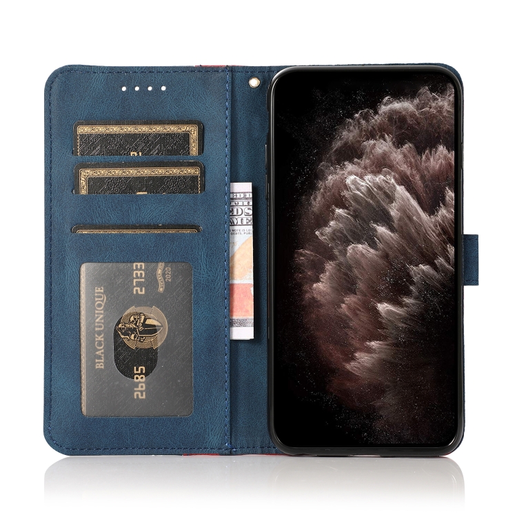 For iPhone 16 Plus Dual-color Stitching Leather Phone Case(Red Blue) For iPhone 16 Plus Dual-color Stitching Leather Phone Case(Red Blue)