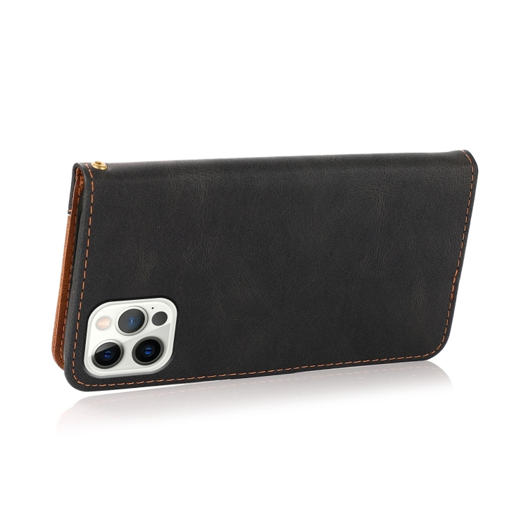 For iPhone 16 Pro Dual-color Stitching Leather Phone Case(Black Brown)