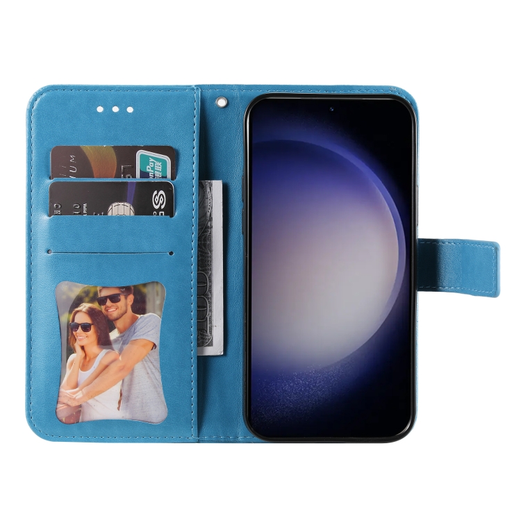 For Samsung Galaxy S24 7-petal Flowers Embossing Leather Phone Case(Blue) For Samsung Galaxy S24 7-petal Flowers Embossing Leather Phone Case(Blue)