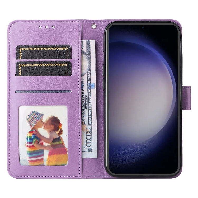 For Samsung Galaxy S23 FE 5G Embossed Sunflower Leather Phone Case(Purple)