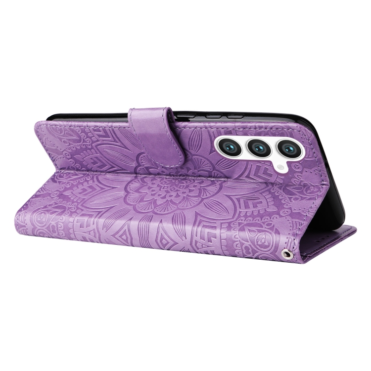 For Samsung Galaxy S23 FE 5G Embossed Sunflower Leather Phone Case(Purple)