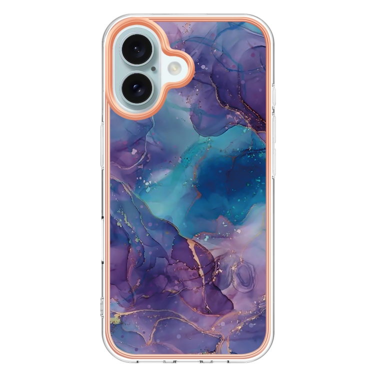 For iPhone 16 Plus Electroplating Marble Dual-side IMD Phone Case(Purple 016) For iPhone 16 Plus Electroplating Marble Dual-side IMD Phone Case(Purple 016)