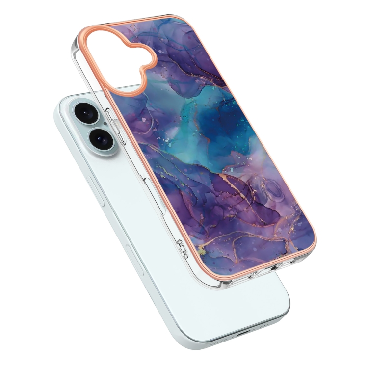 For iPhone 16 Plus Electroplating Marble Dual-side IMD Phone Case(Purple 016) For iPhone 16 Plus Electroplating Marble Dual-side IMD Phone Case(Purple 016)