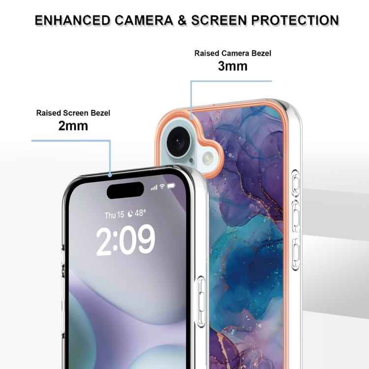For iPhone 16 Plus Electroplating Marble Dual-side IMD Phone Case(Purple 016) For iPhone 16 Plus Electroplating Marble Dual-side IMD Phone Case(Purple 016)