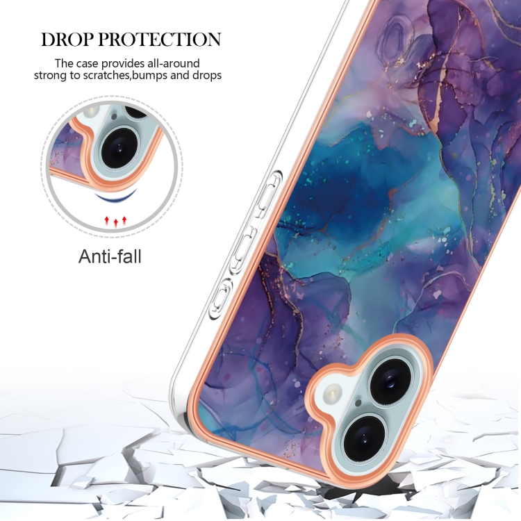 For iPhone 16 Plus Electroplating Marble Dual-side IMD Phone Case(Purple 016) For iPhone 16 Plus Electroplating Marble Dual-side IMD Phone Case(Purple 016)