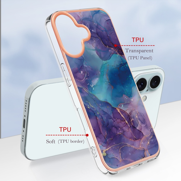 For iPhone 16 Plus Electroplating Marble Dual-side IMD Phone Case(Purple 016) For iPhone 16 Plus Electroplating Marble Dual-side IMD Phone Case(Purple 016)
