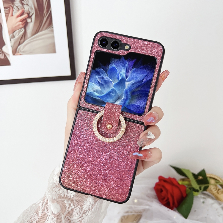 For Samsung Galaxy Z Flip5 Colorful Glitter PC Shockproof Phone Case with Ring Holder(Pink) For Samsung Galaxy Z Flip5 Colorful Glitter PC Shockproof Phone Case with Ring Holder(Pink)