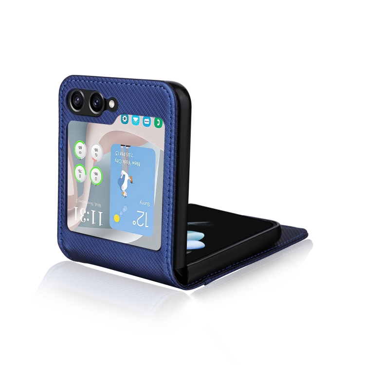 For Samsung Galaxy Z Flip5 Card Slot PU Leather PC Phone Case(Blue) For Samsung Galaxy Z Flip5 Card Slot PU Leather PC Phone Case(Blue)