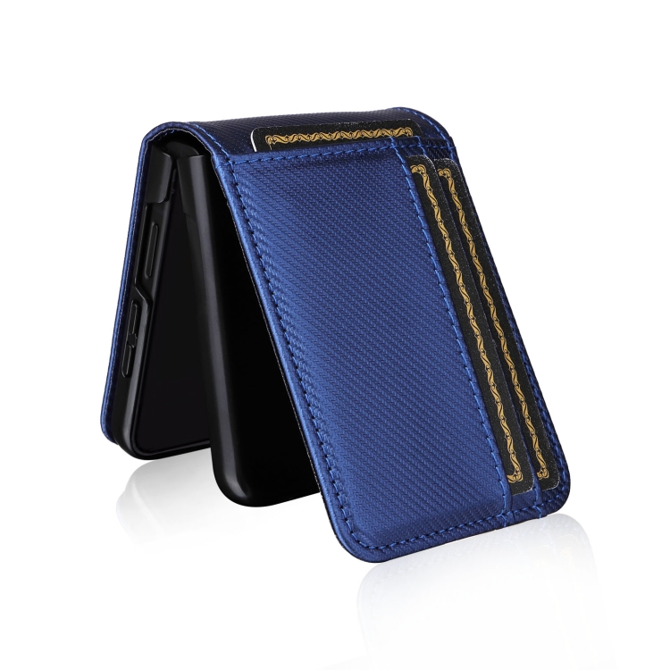 For Samsung Galaxy Z Flip5 Card Slot PU Leather PC Phone Case(Blue) For Samsung Galaxy Z Flip5 Card Slot PU Leather PC Phone Case(Blue)