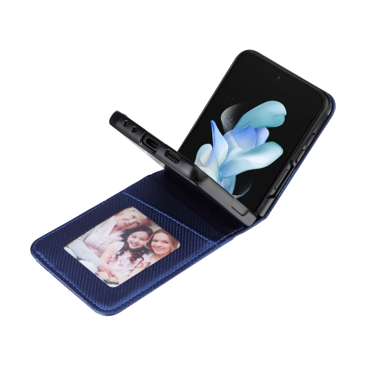 For Samsung Galaxy Z Flip5 Card Slot PU Leather PC Phone Case(Blue) For Samsung Galaxy Z Flip5 Card Slot PU Leather PC Phone Case(Blue)