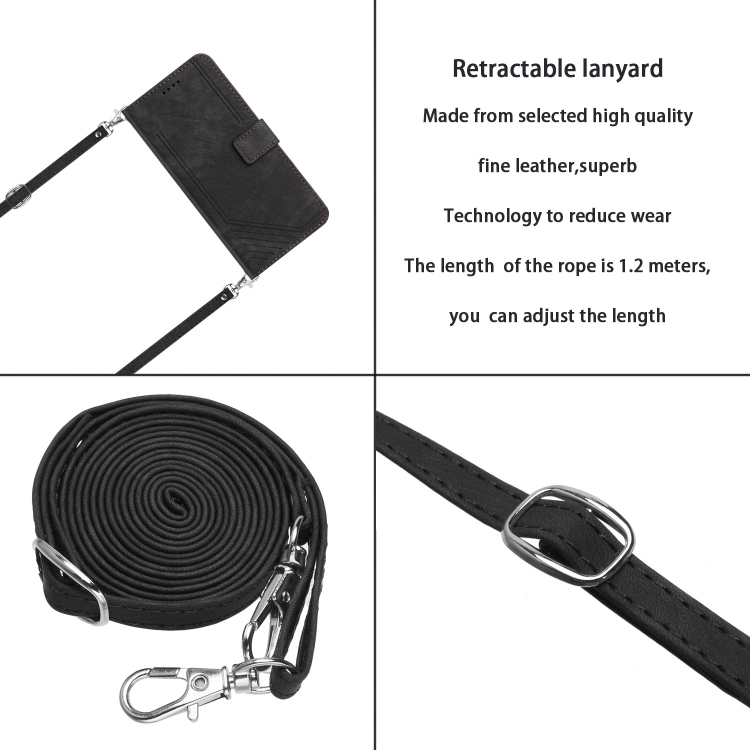 For Samsung Galaxy S24 Ultra Skin Feel Stripe Pattern Leather Phone Case with Long Lanyard(Black) For Samsung Galaxy S24 Ultra Skin Feel Stripe Pattern Leather Phone Case with Long Lanyard(Black)