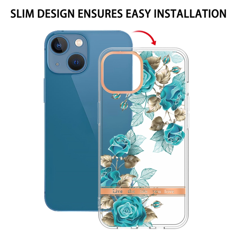 For iPhone 15 Flowers and Plants Series IMD TPU Phone Case(Blue Rose) For iPhone 15 Flowers and Plants Series IMD TPU Phone Case(Blue Rose)