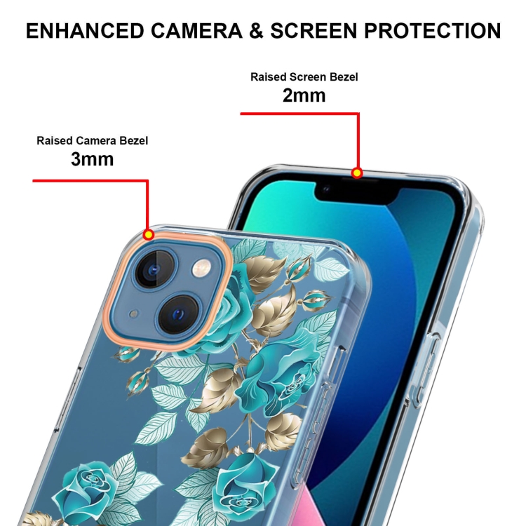 For iPhone 15 Flowers and Plants Series IMD TPU Phone Case(Blue Rose) For iPhone 15 Flowers and Plants Series IMD TPU Phone Case(Blue Rose)