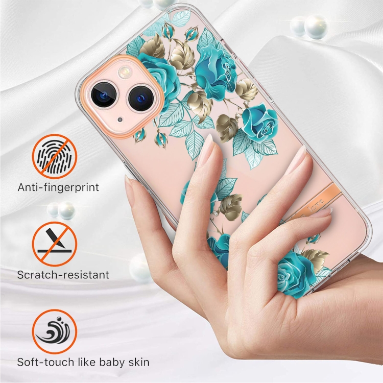 For iPhone 15 Flowers and Plants Series IMD TPU Phone Case(Blue Rose) For iPhone 15 Flowers and Plants Series IMD TPU Phone Case(Blue Rose)