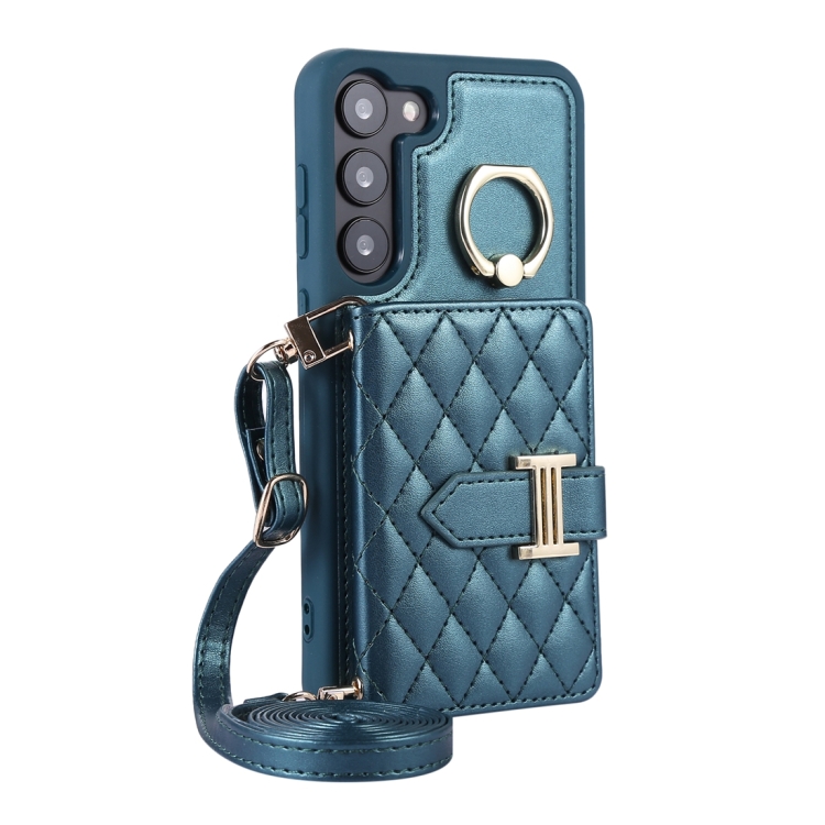 For Samsung Galaxy S21 5G Horizontal Card Bag Ring Holder Phone Case with Dual Lanyard(Dark Green) For Samsung Galaxy S21 5G Horizontal Card Bag Ring Holder Phone Case with Dual Lanyard(Dark Green)