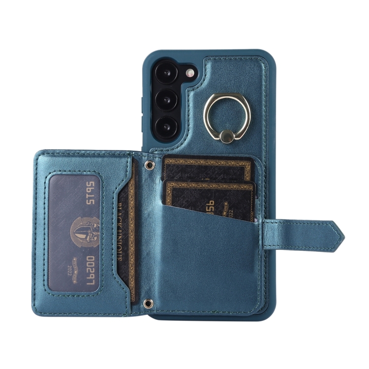 For Samsung Galaxy S21 5G Horizontal Card Bag Ring Holder Phone Case with Dual Lanyard(Dark Green) For Samsung Galaxy S21 5G Horizontal Card Bag Ring Holder Phone Case with Dual Lanyard(Dark Green)