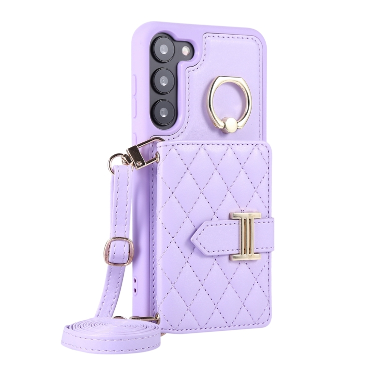 For Samsung Galaxy S23+ 5G Horizontal Card Bag Ring Holder Phone Case with Dual Lanyard(Purple) For Samsung Galaxy S23+ 5G Horizontal Card Bag Ring Holder Phone Case with Dual Lanyard(Purple)