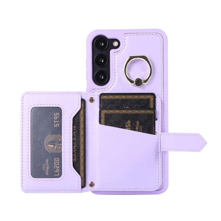 For Samsung Galaxy S23+ 5G Horizontal Card Bag Ring Holder Phone Case with Dual Lanyard(Purple) For Samsung Galaxy S23+ 5G Horizontal Card Bag Ring Holder Phone Case with Dual Lanyard(Purple)