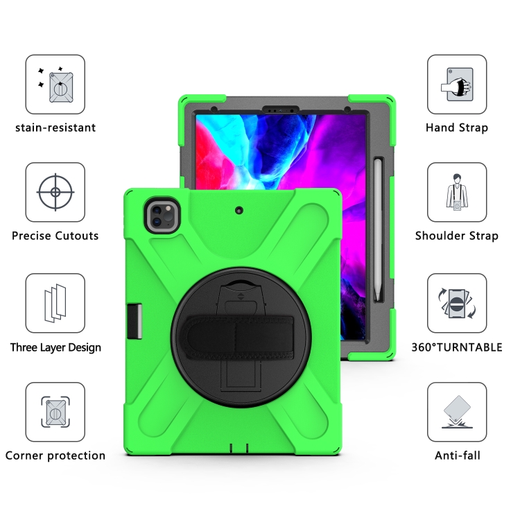 For iPad Pro 12.9 2021 / 2020 Shockproof Colorful Silicone + PC Protective Tablet Case with Holder & Shoulder Strap & Hand Strap & Pen Slot(Green) For iPad Pro 12.9 2021 / 2020 Shockproof Colorful Silicone + PC Protective Tablet Case with Holder & Shoulder Strap & Hand Strap & Pen Slot(Green)