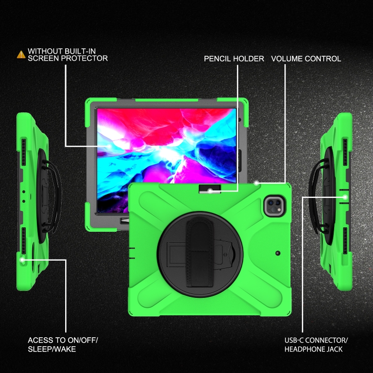 For iPad Pro 12.9 2021 / 2020 Shockproof Colorful Silicone + PC Protective Tablet Case with Holder & Shoulder Strap & Hand Strap & Pen Slot(Green) For iPad Pro 12.9 2021 / 2020 Shockproof Colorful Silicone + PC Protective Tablet Case with Holder & Shoulder Strap & Hand Strap & Pen Slot(Green)