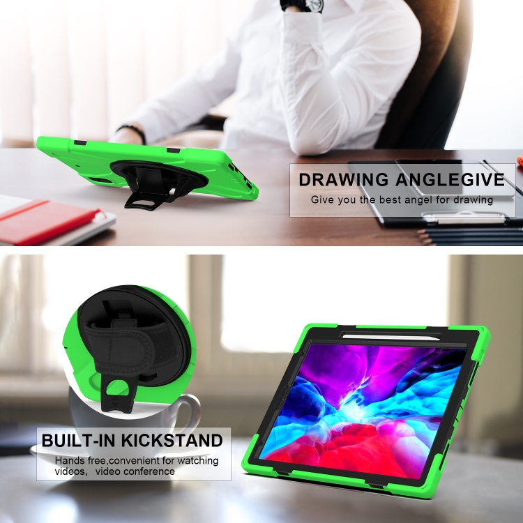 For iPad Pro 12.9 2021 / 2020 Shockproof Colorful Silicone + PC Protective Tablet Case with Holder & Shoulder Strap & Hand Strap & Pen Slot(Green) For iPad Pro 12.9 2021 / 2020 Shockproof Colorful Silicone + PC Protective Tablet Case with Holder & Shoulder Strap & Hand Strap & Pen Slot(Green)