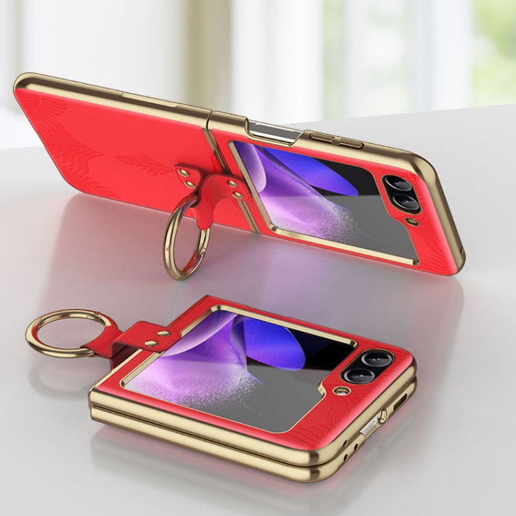 For Samsung Galaxy Z Flip6 Electroplated Embossed Leather Phone Case with Ring(Black)
