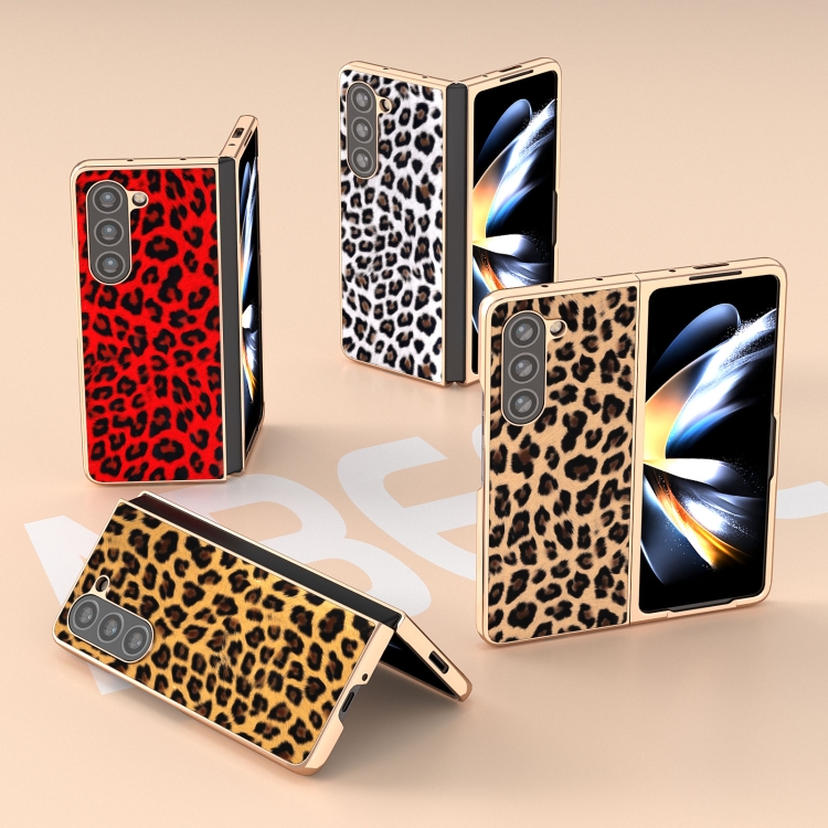 For Samsung Galaxy Z Fold5 Nano Plating Leopard Print Phone Case(Brown) For Samsung Galaxy Z Fold5 Nano Plating Leopard Print Phone Case(Brown)