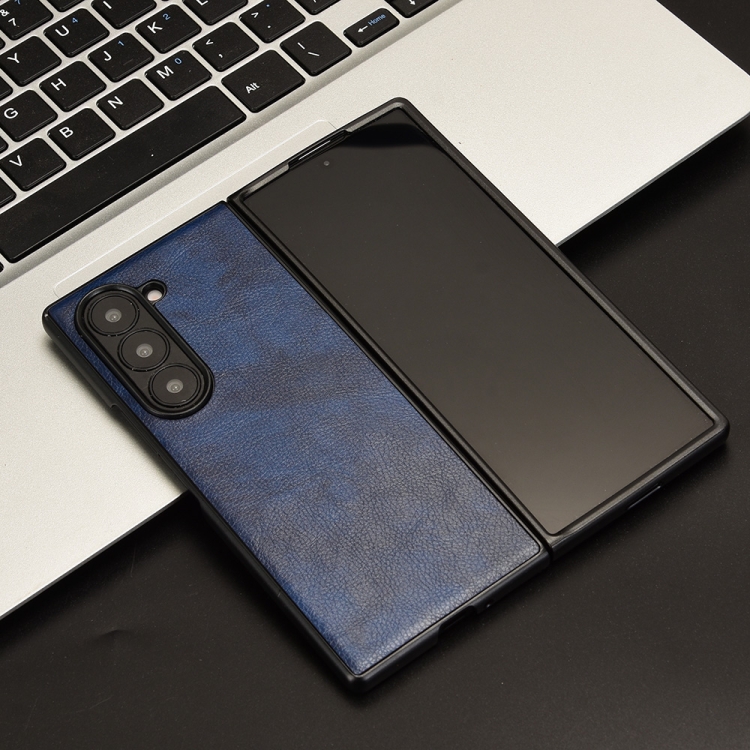 For Samsung Galaxy Z Fold6 Litchi Texture Back Cover Phone Case(Blue) For Samsung Galaxy Z Fold6 Litchi Texture Back Cover Phone Case(Blue)