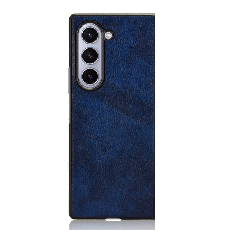 For Samsung Galaxy Z Fold6 Litchi Texture Back Cover Phone Case(Blue) For Samsung Galaxy Z Fold6 Litchi Texture Back Cover Phone Case(Blue)