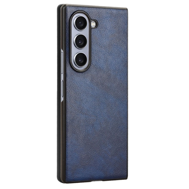 For Samsung Galaxy Z Fold6 Litchi Texture Back Cover Phone Case(Blue) For Samsung Galaxy Z Fold6 Litchi Texture Back Cover Phone Case(Blue)