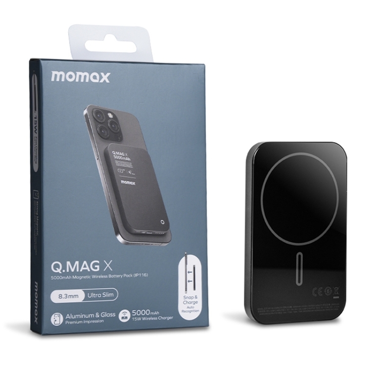 MOMAX Q.MAG X Portable Metal Magnetic Wireless Power Bank(Titanium Gold) - B7