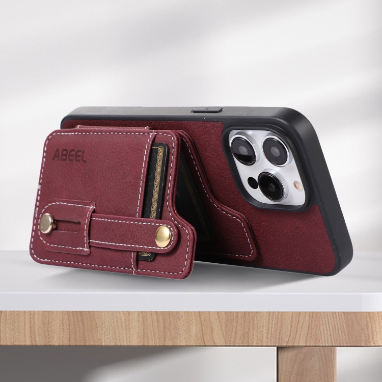 For iPhone 14 Plus ABEEL Litchi Texture Card Bag PU Phone Case(Purple) For iPhone 14 Plus ABEEL Litchi Texture Card Bag PU Phone Case(Purple)