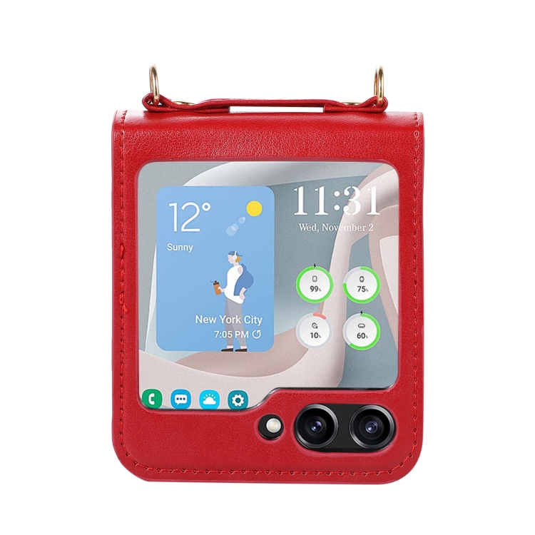 For Samsung Galaxy Z Flip5 Card Slot Crossbody Folding Leather Phone Case(Red) For Samsung Galaxy Z Flip5 Card Slot Crossbody Folding Leather Phone Case(Red)