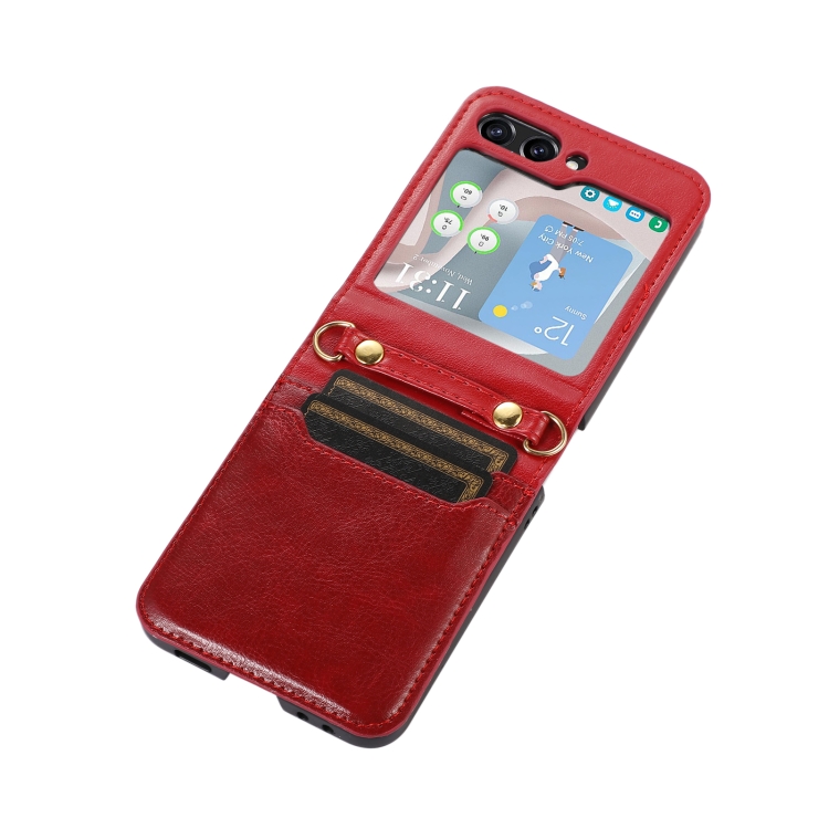 For Samsung Galaxy Z Flip5 Card Slot Crossbody Folding Leather Phone Case(Red) For Samsung Galaxy Z Flip5 Card Slot Crossbody Folding Leather Phone Case(Red)