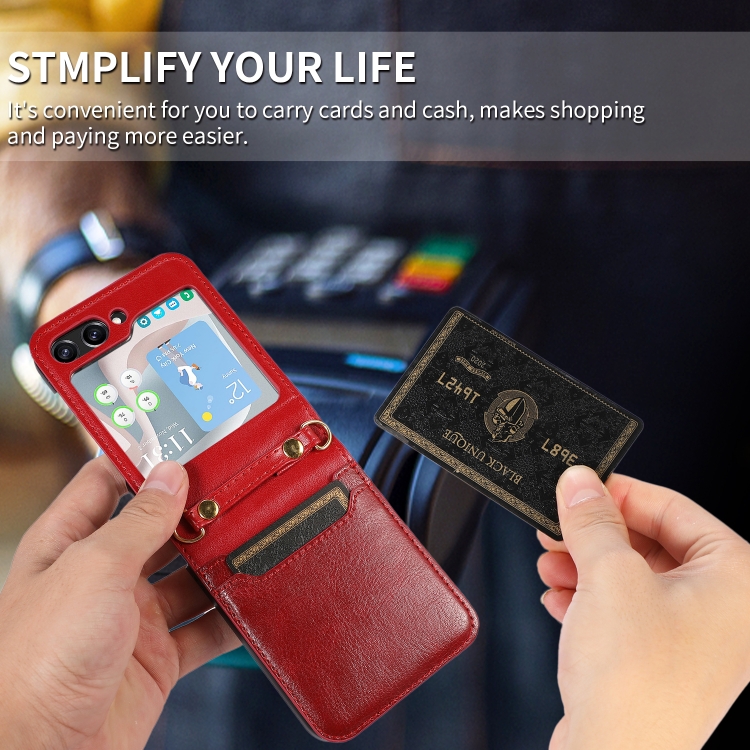 For Samsung Galaxy Z Flip5 Card Slot Crossbody Folding Leather Phone Case(Red) For Samsung Galaxy Z Flip5 Card Slot Crossbody Folding Leather Phone Case(Red)