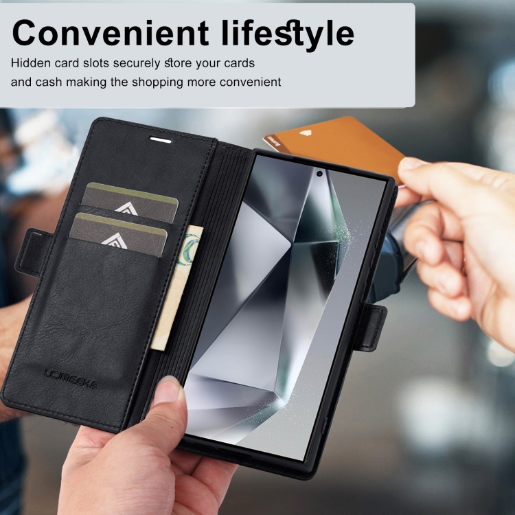 For Samsung Galaxy S24 Ultra LC.IMEEKE RFID Anti-theft Leather Phone Case(Black) For Samsung Galaxy S24 Ultra LC.IMEEKE RFID Anti-theft Leather Phone Case(Black)
