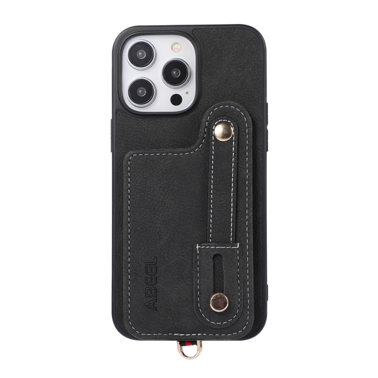 For iPhone 15 Pro ABEEL Litchi Texture Card Bag PU Phone Case(Black) For iPhone 15 Pro ABEEL Litchi Texture Card Bag PU Phone Case(Black)