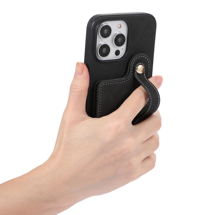 For iPhone 15 Pro ABEEL Litchi Texture Card Bag PU Phone Case(Black) For iPhone 15 Pro ABEEL Litchi Texture Card Bag PU Phone Case(Black)