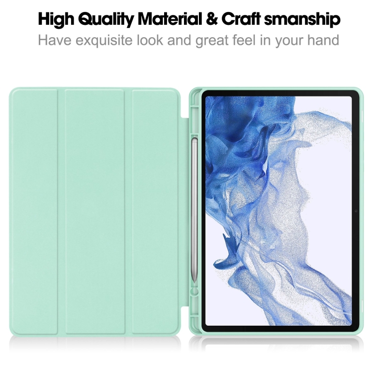 For Samsung Galaxy Tab S9 3-Fold Pure Color TPU Smart Leather Tablet Case with Pen Slot(Mint Green) For Samsung Galaxy Tab S9 3-Fold Pure Color TPU Smart Leather Tablet Case with Pen Slot(Mint Green)