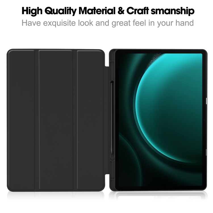 For Samsung Galaxy Tab S9 FE+ / S10+ 3-Fold Pure Color TPU Smart Leather Tablet Case with Pen Slot(Black) For Samsung Galaxy Tab S9 FE+ / S10+ 3-Fold Pure Color TPU Smart Leather Tablet Case with Pen Slot(Black)