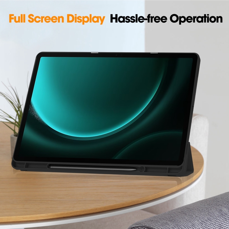 For Samsung Galaxy Tab S9 FE+ / S10+ 3-Fold Pure Color TPU Smart Leather Tablet Case with Pen Slot(Black) For Samsung Galaxy Tab S9 FE+ / S10+ 3-Fold Pure Color TPU Smart Leather Tablet Case with Pen Slot(Black)