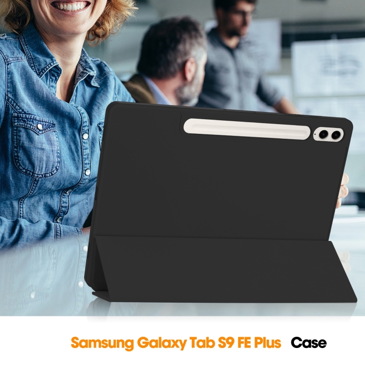 For Samsung Galaxy Tab S9 FE+ / S10+ 3-Fold Pure Color TPU Smart Leather Tablet Case with Pen Slot(Black) For Samsung Galaxy Tab S9 FE+ / S10+ 3-Fold Pure Color TPU Smart Leather Tablet Case with Pen Slot(Black)