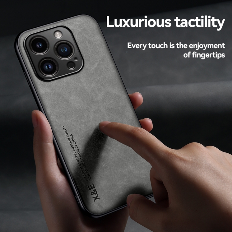 For iPhone 16 Pro Max Skin Feel Magnetic Leather Back Phone Case(Dark Grey) - B3