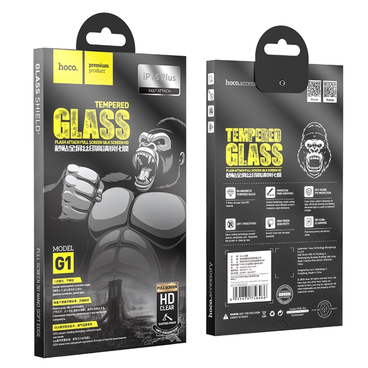 For iPhone 15 Plus HOCO G1 0.33mm 2.5D Flash Attach Full Screen Silk Screen HD Tempered Glass Film