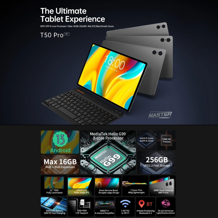 Teclast T50 Pro Tablet PC 11 inch, 16GB+256GB,  Android 13 MediaTek Helio G99 / MT6789 Octa Core, 4G LTE Dual SIM - 4