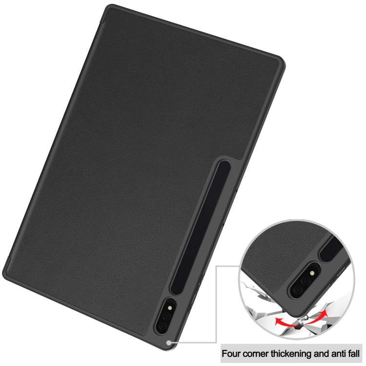 Para Samsung Galaxy Tab S9 Ultra 3-Fold Pure Color TPU Smart Leather Tablet Case con ranura para bolígrafo (Negro) - 2