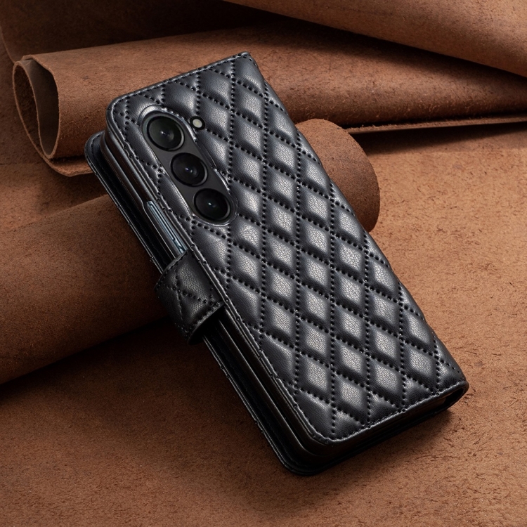 For Samsung Galaxy Z Fold4 Diamond Lattice Wallet Leather Flip Phone Case(Black) For Samsung Galaxy Z Fold4 Diamond Lattice Wallet Leather Flip Phone Case(Black)