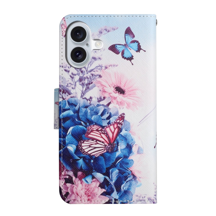 For iPhone 16 Plus 3D Colored Drawing Flip Leather Phone Case(Purple butterfly)