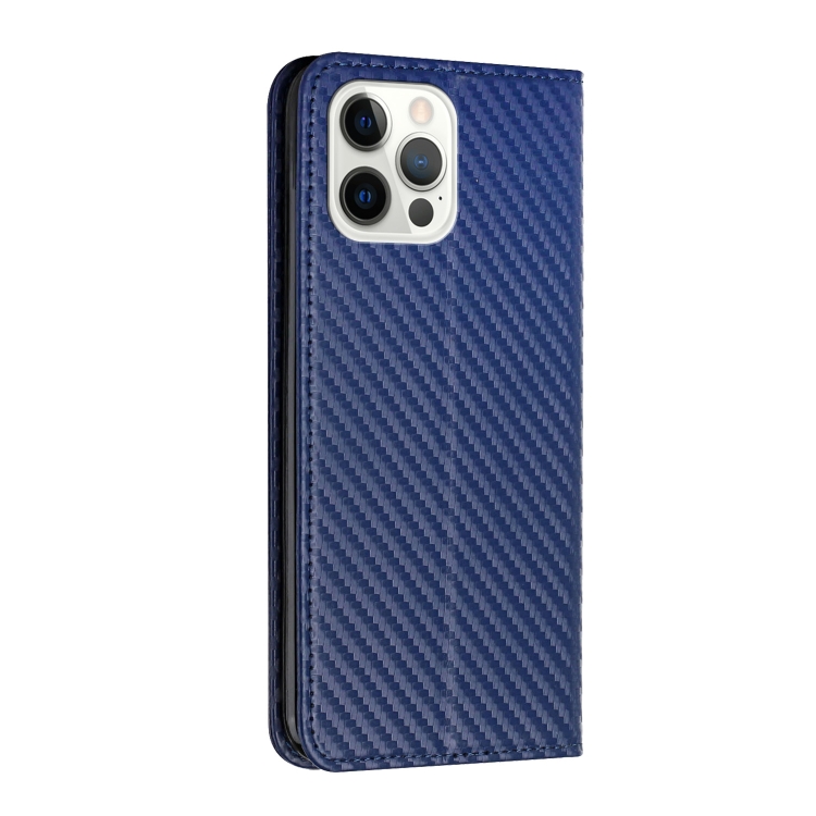 For iPhone 15 Pro Carbon Fiber Texture Flip Holder Leather Phone Case(Blue) For iPhone 15 Pro Carbon Fiber Texture Flip Holder Leather Phone Case(Blue)