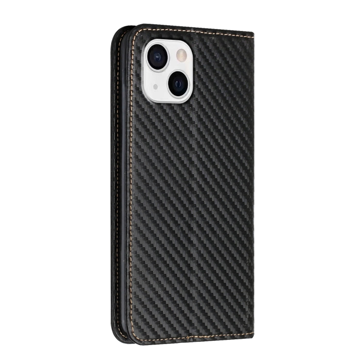 For iPhone 15 Carbon Fiber Texture Flip Holder Leather Phone Case(Black) For iPhone 15 Carbon Fiber Texture Flip Holder Leather Phone Case(Black)